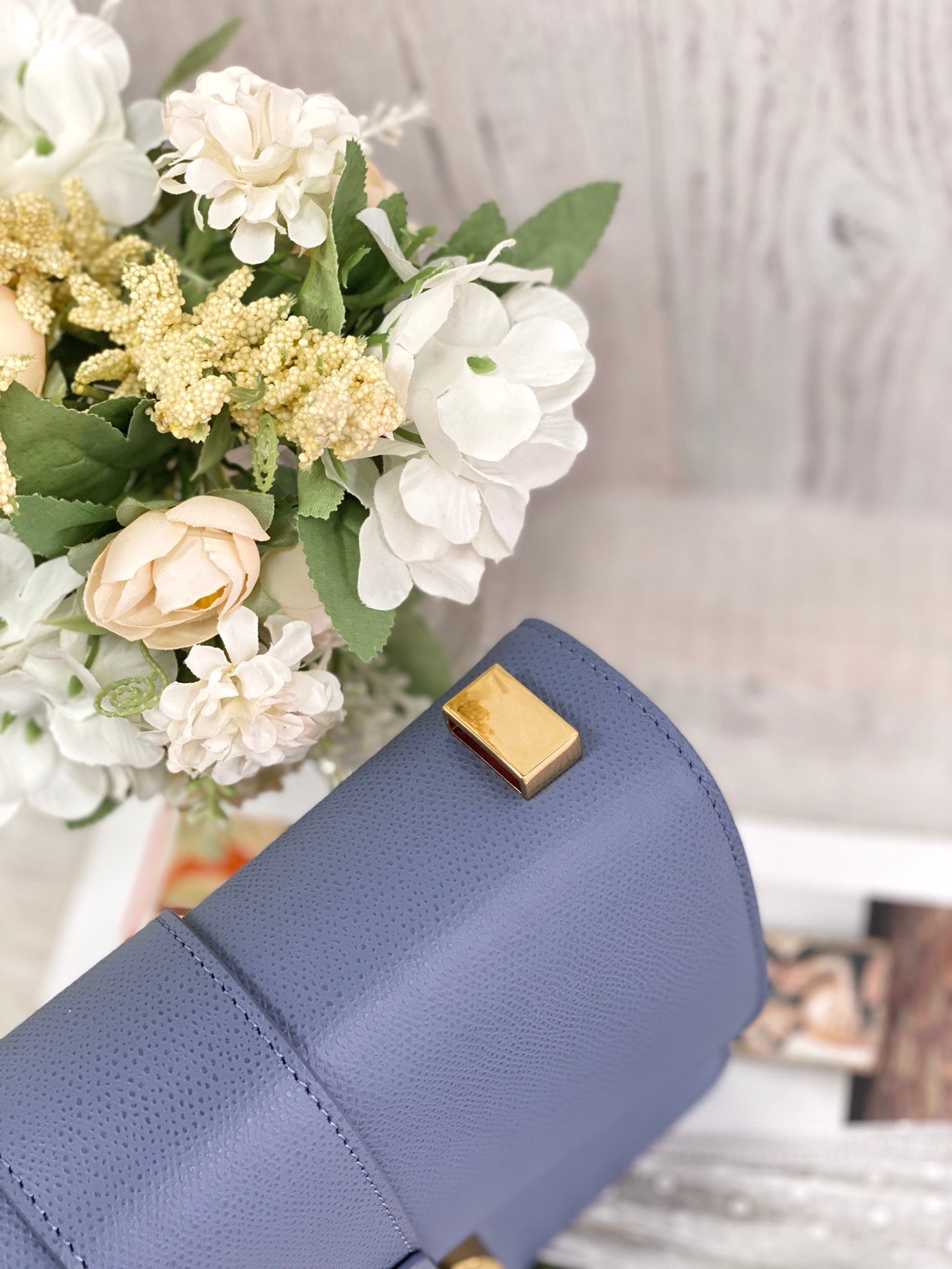 Dior 蒙田 30 Montaigne系列-24cm-金扣-牛皮手掌紋-海藍色