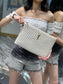 YSL 提花拼接文件手拿包-白色金扣-36cm