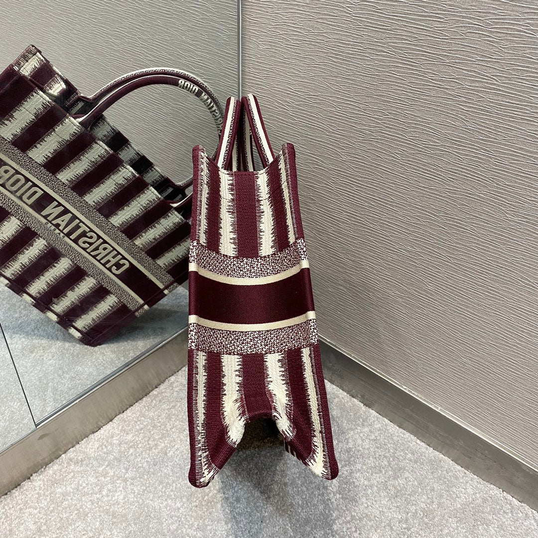 Dior Book Tote-小號36.5cm-酒紅色條紋
