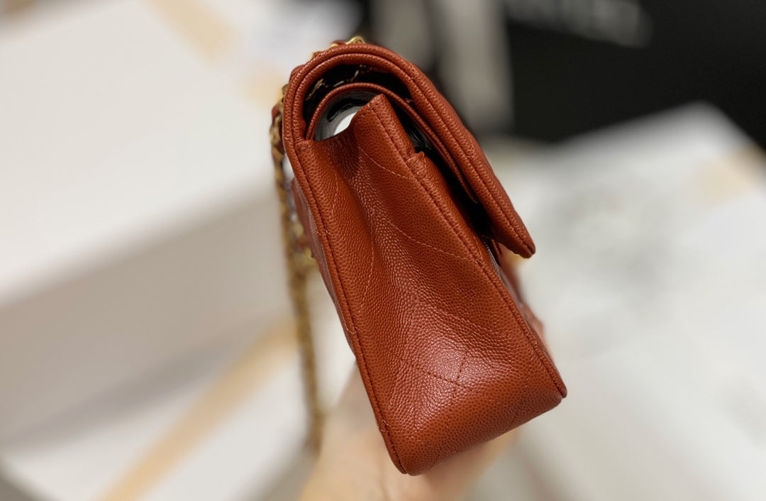 小香家-小球紋牛皮 CF包 棕色銀扣 25cm