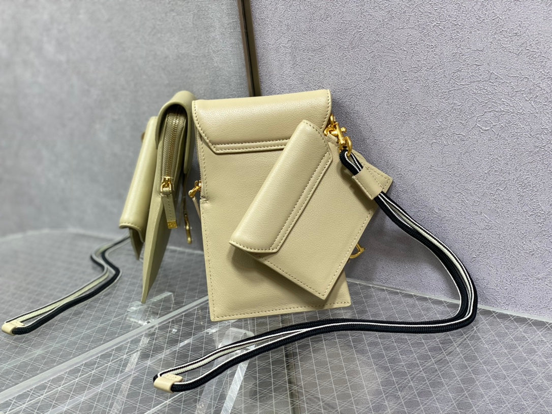 Dior-馬鞍 手機包 零錢包 奶油杏