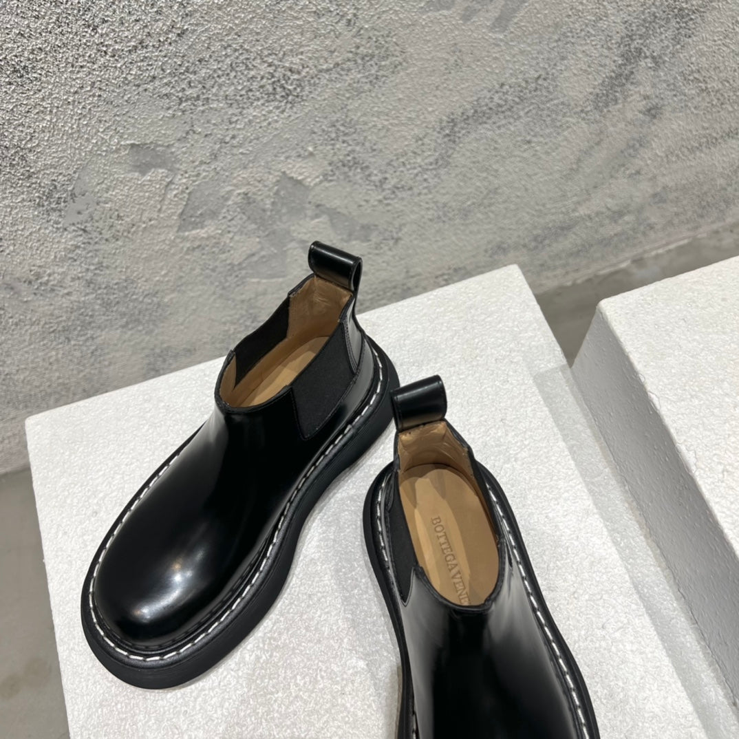 B編織-22SS 英倫復古低筒靴 男女同款 黑色