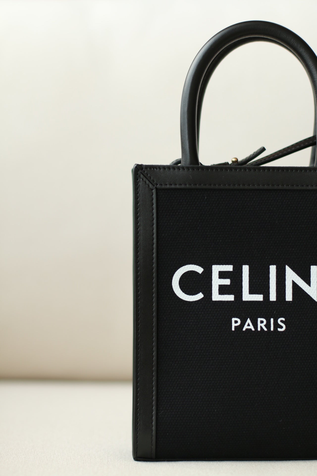 Celine Cabas Mini 織物牛皮革豎款手袋