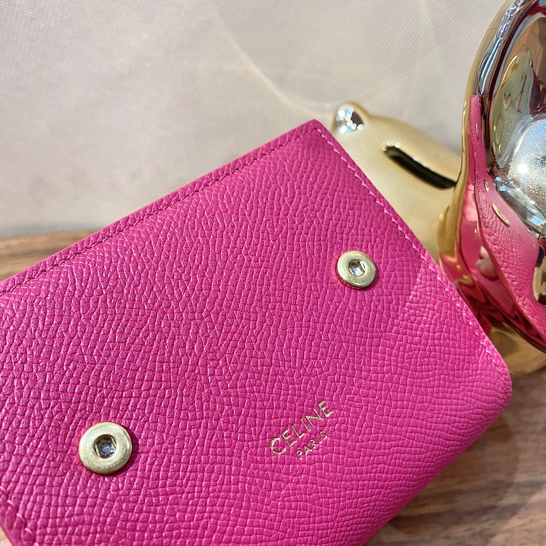 Celine STRAP 小號粒面三折短夾