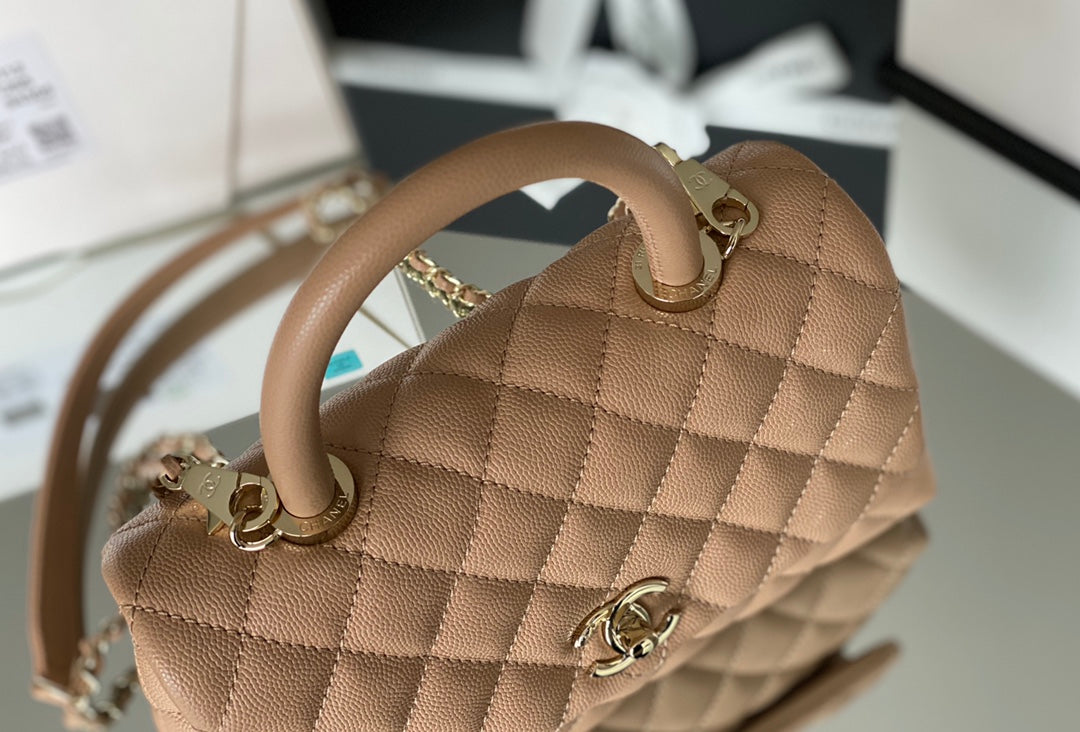 Chanel coco handle CF 小號-杏色牛皮-香檳金扣