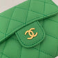 Chanel CF 三折短夾-綠色荔枝皮金釦