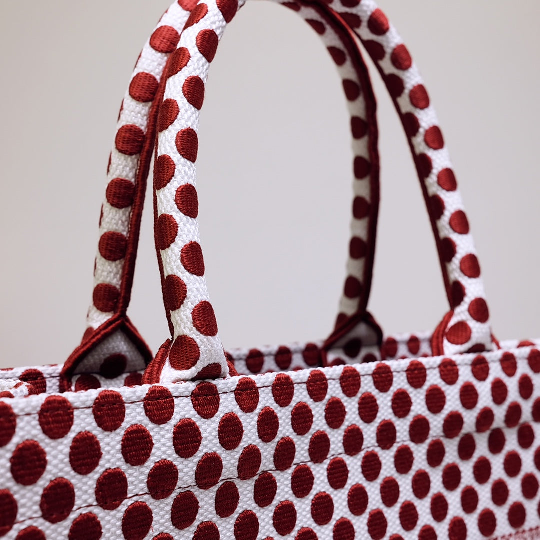 Dior Book Tote-小號36.5cm-紅色波點