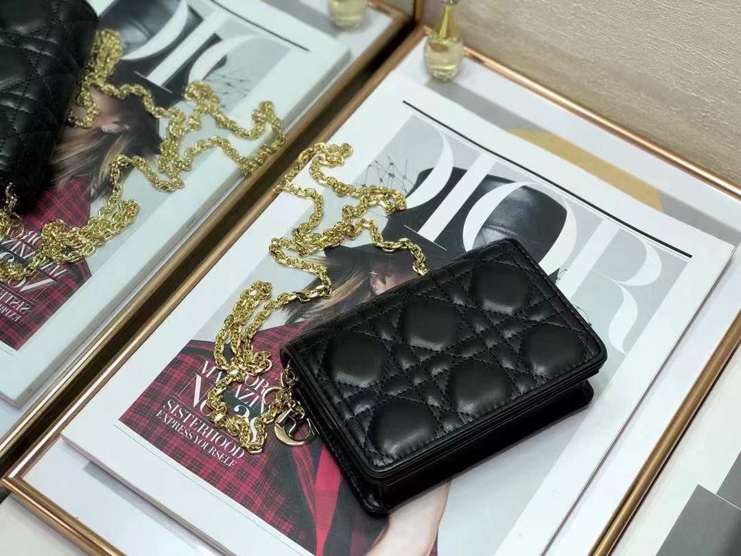 Dior Lady Dior Nano 鏈條卡包／腰包-黑色