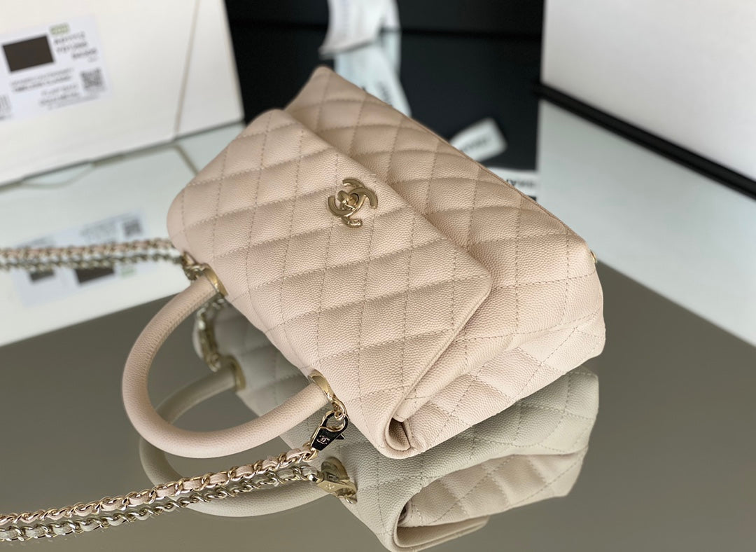 Chanel coco handle CF 小號-米白色牛皮-香檳金扣