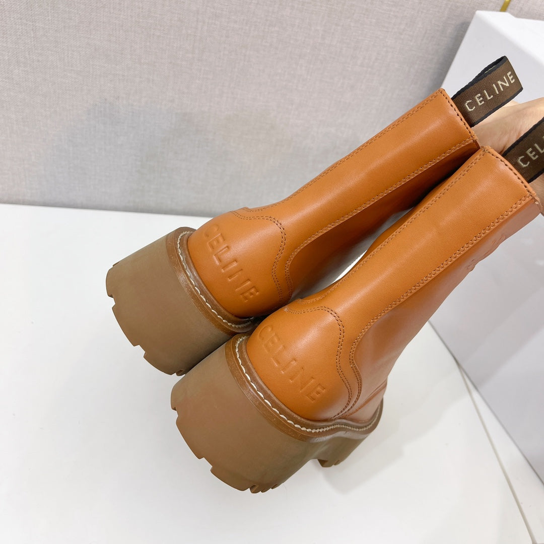 賽C家-2022秋冬新款 牛皮綁帶短靴 楊冪同款 駝色