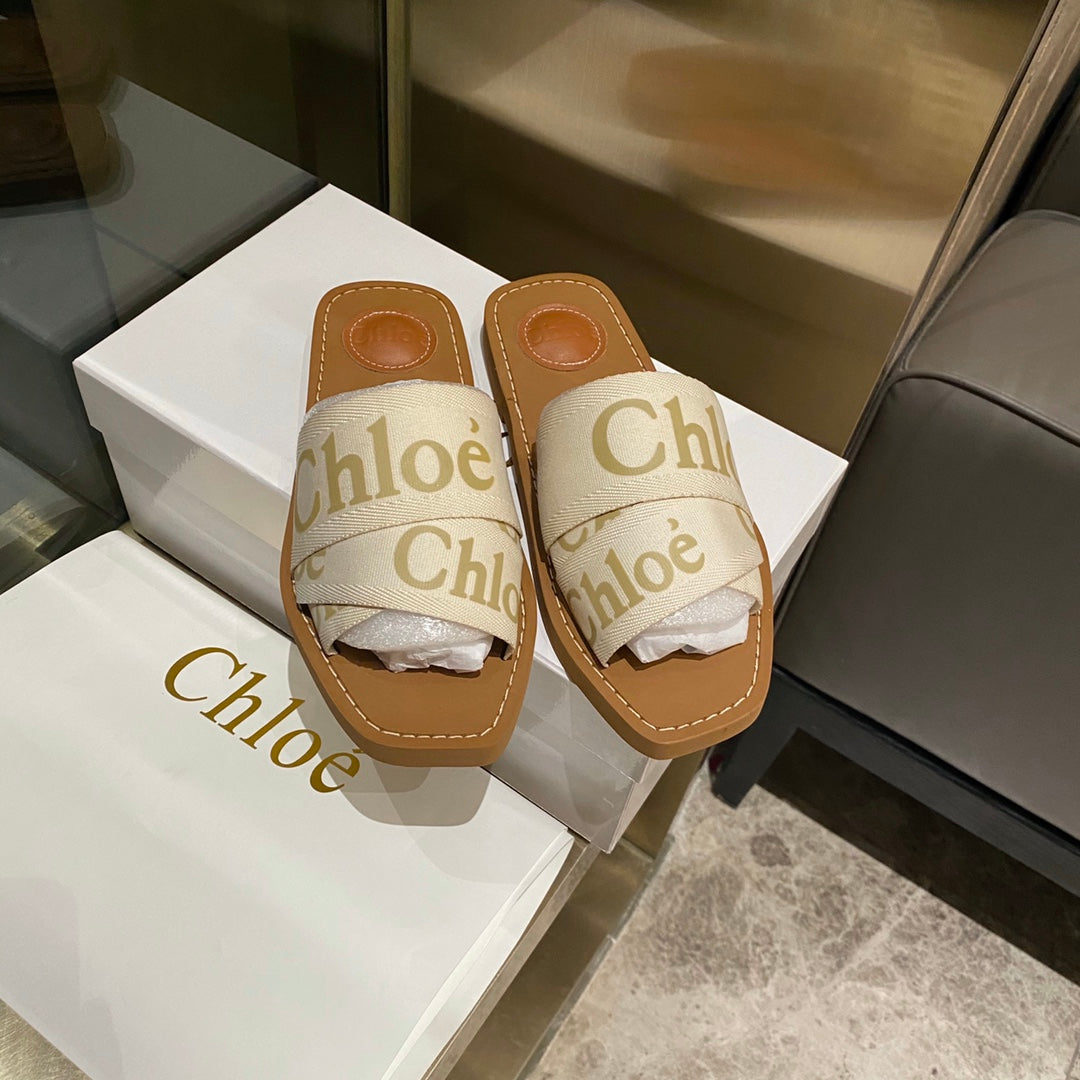 Chloe鞋-Chloe Woody Logo 拖鞋 白字