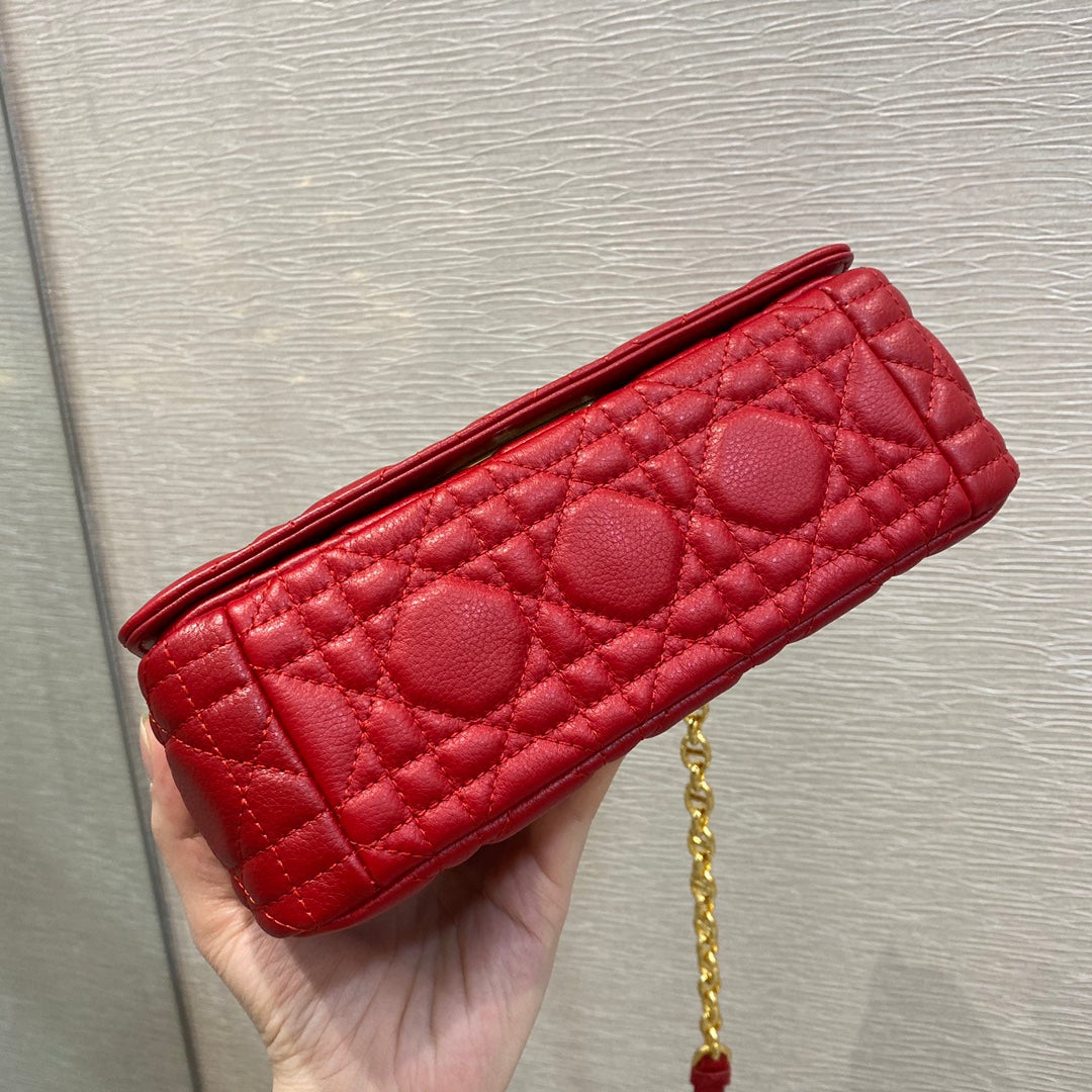 Dior Caro 小號20cm-紅色小牛皮