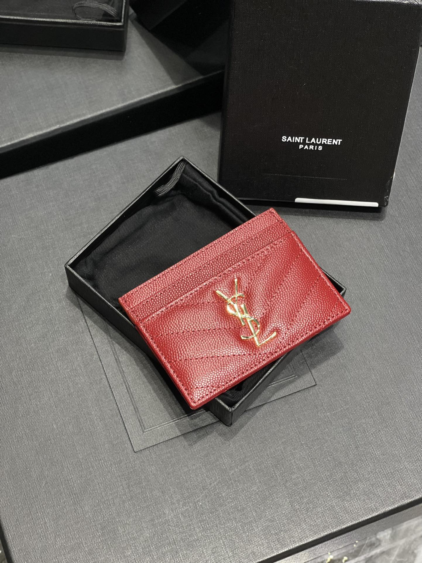 YSL卡包_紅色金扣
