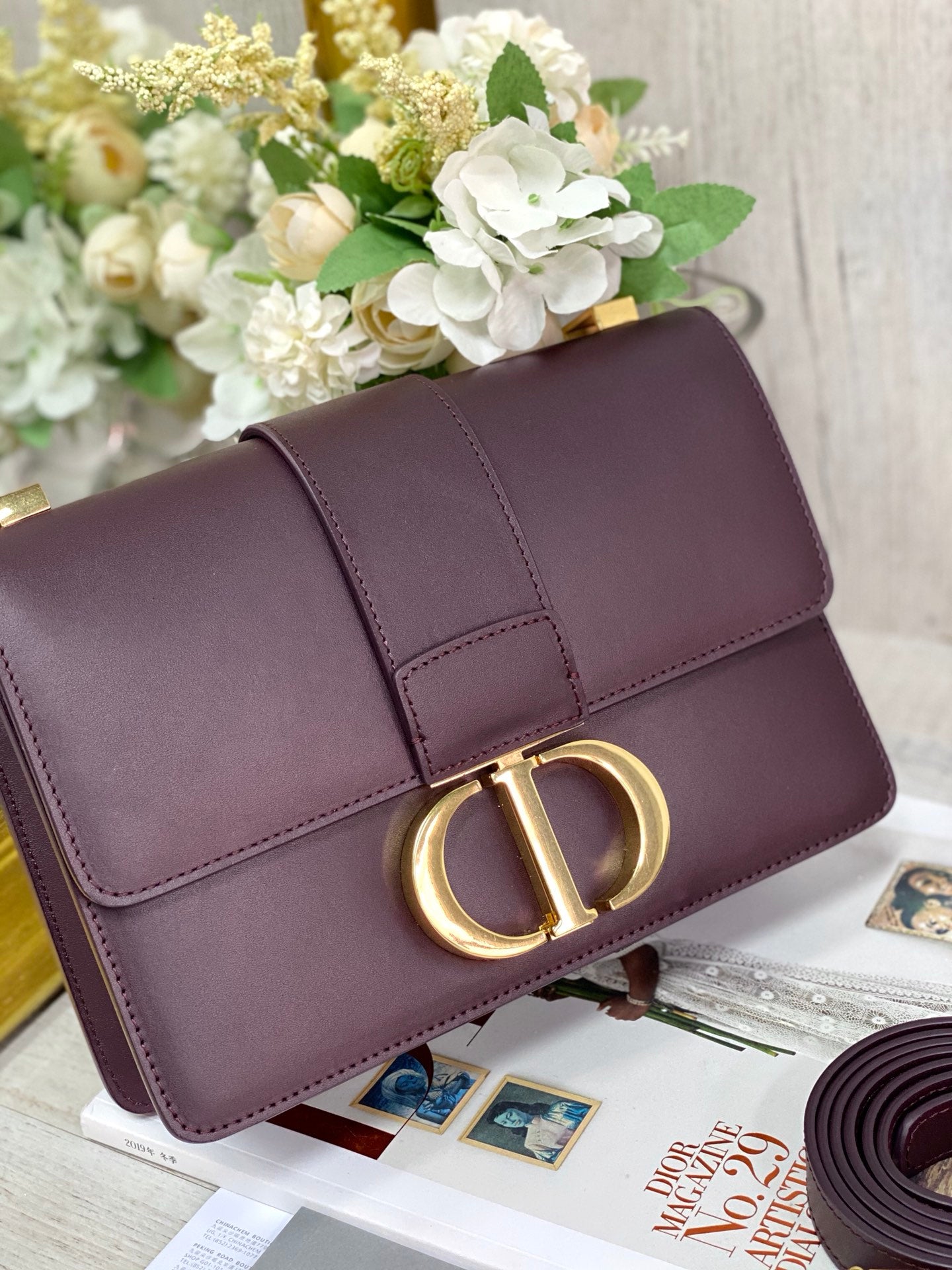 Dior 蒙田 30 Montaigne系列-24cm-牛皮平紋-棗色