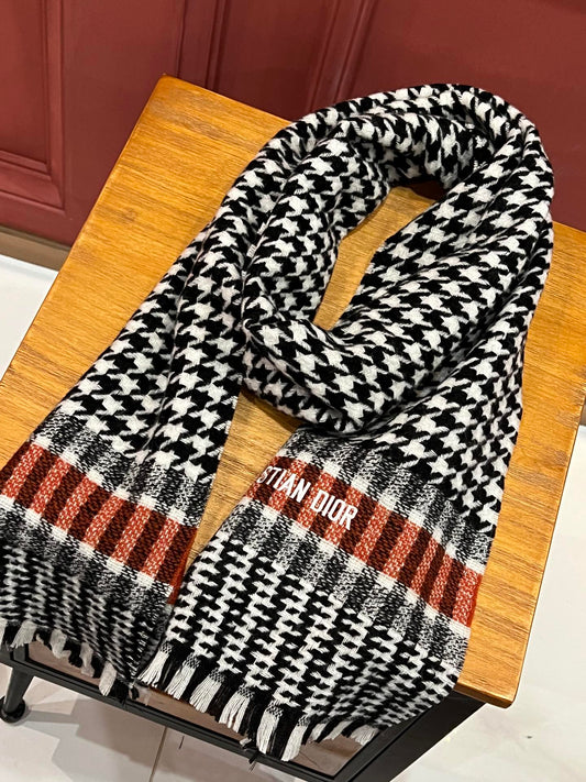 迪D家-千鳥格圍巾 190*32cm 100%羊絨