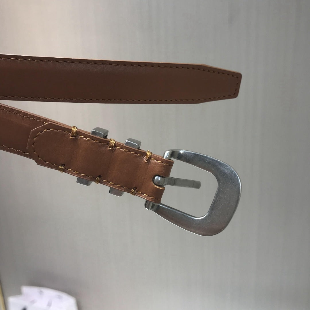 賽C家-咖色銀扣皮帶-1.8cm
