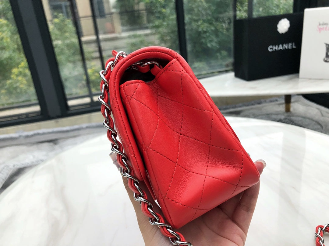 小香家-2019春夏 CF包方胖子 羊皮 紅色銀扣 17cm