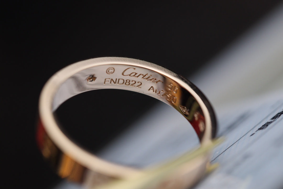 Cartier 經典簽名單鑽戒指-玫瑰金/白金