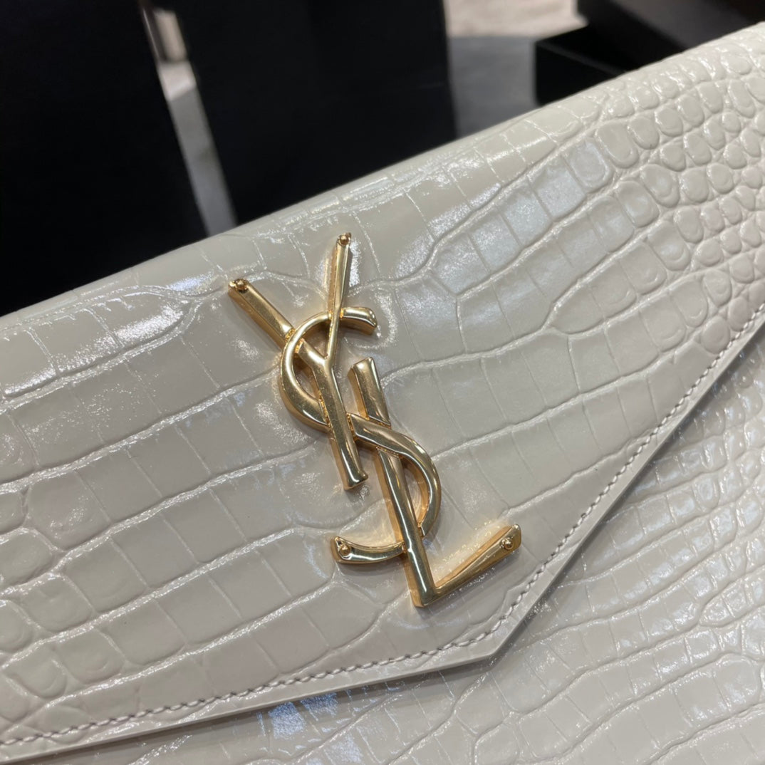 YSL ptown_新品手拿包-白鱷魚紋金扣