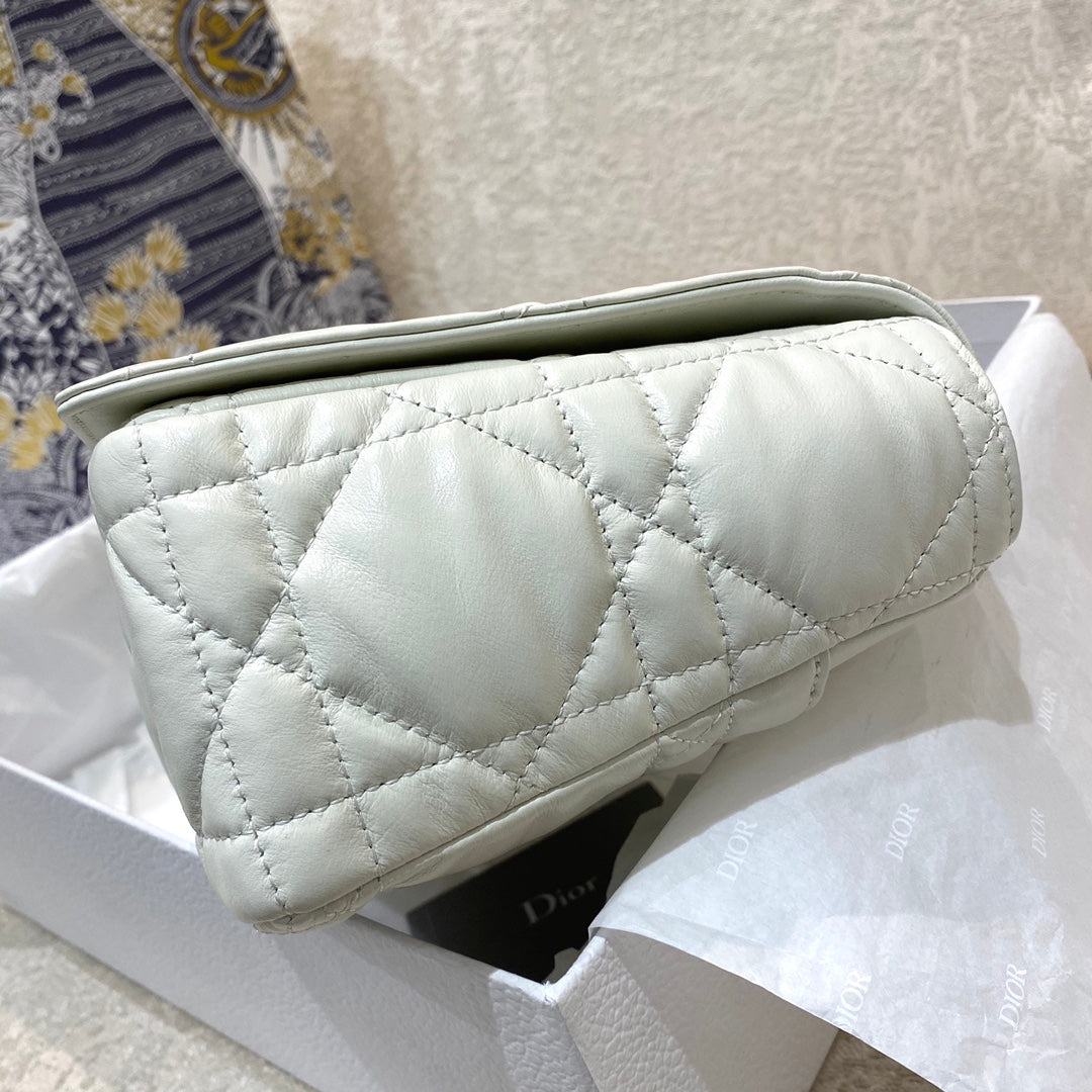 Dior-Caro 菱格紋 胖胖包 大號 白色