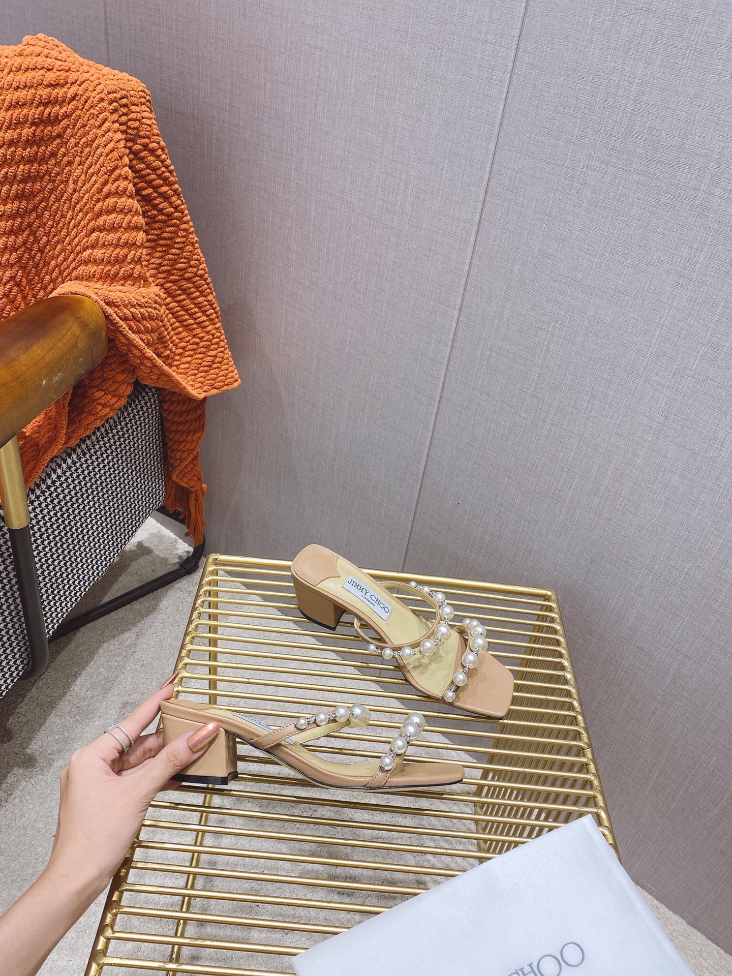 JC傑米-珍珠 拖鞋 涼跟鞋