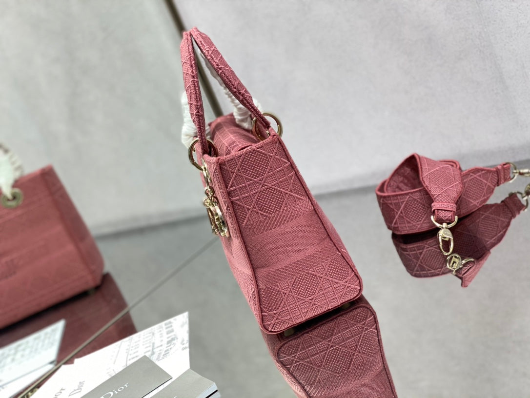 Dior Lady D-Lite黛妃包-刺繡木槿粉