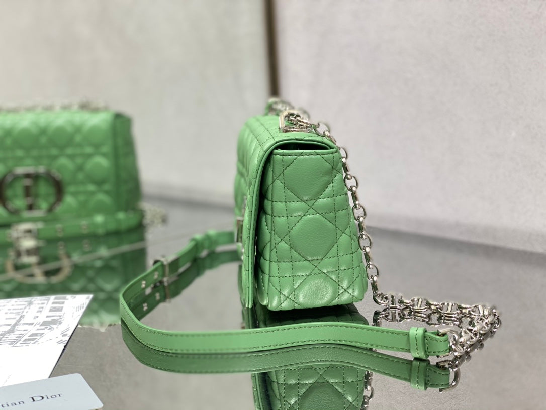 Dior Caro 小號20cm-綠色銀扣小牛皮