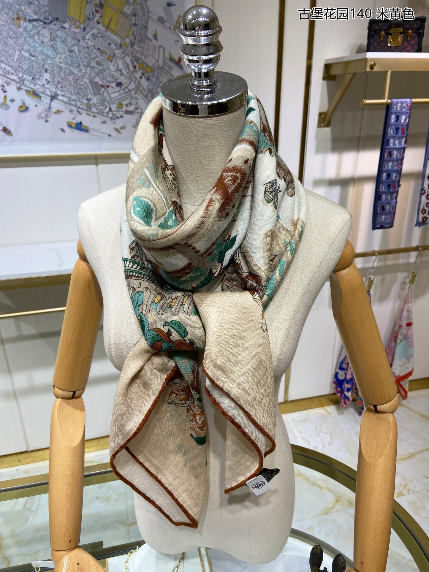 小愛款-古堡花園方形圍巾 140cm140cm 70%羊絨+30%真絲