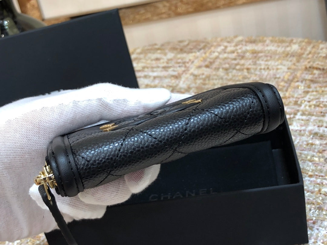 Chanel 復古CC荔枝牛皮拉鍊零錢包-仿舊五金