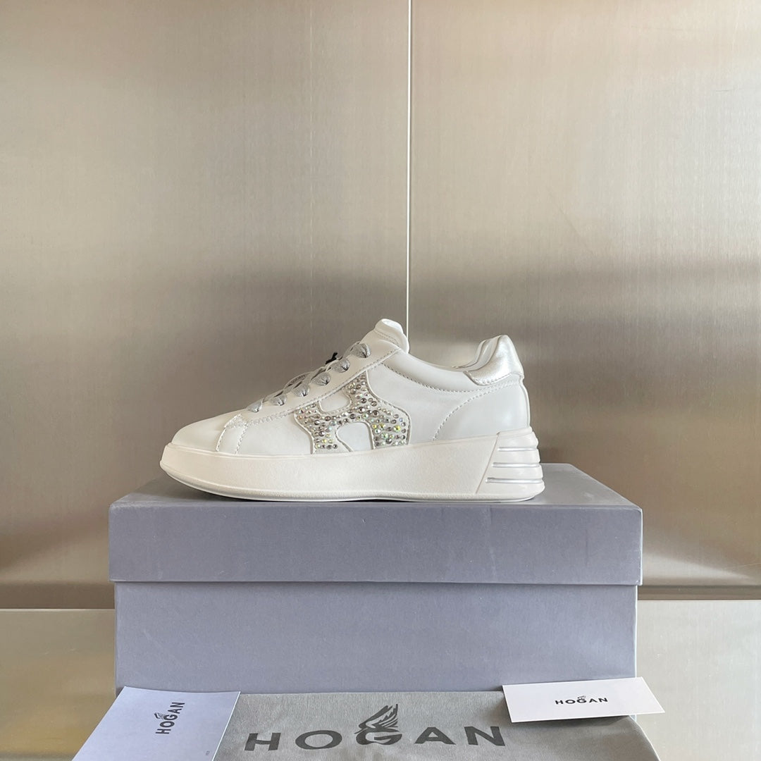 Hogan-2022早春新款 厚底休閒鞋 白色銀尾