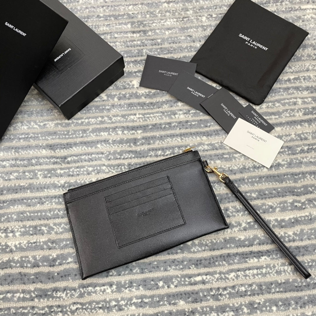 YSL Monogram 手拿包-黑山形紋金扣