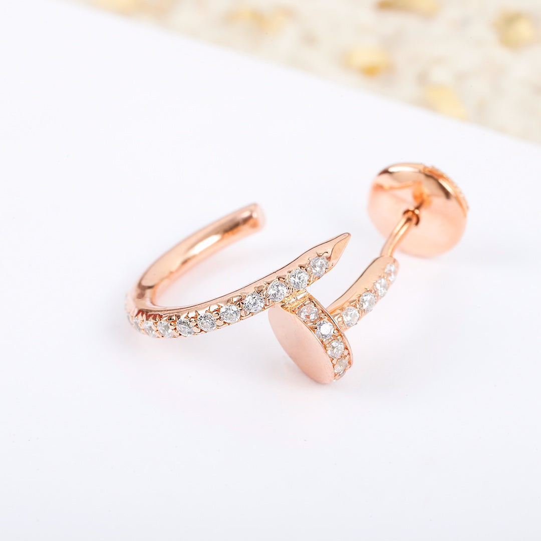 Cartier 釘子小號耳環-玫瑰金-滿鑽