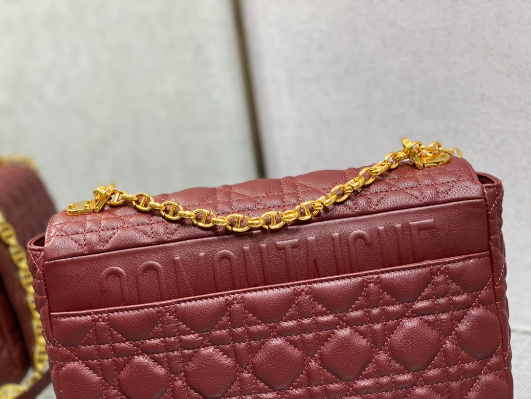 Dior-Caro 菱格紋 小牛皮 大號 酒紅色