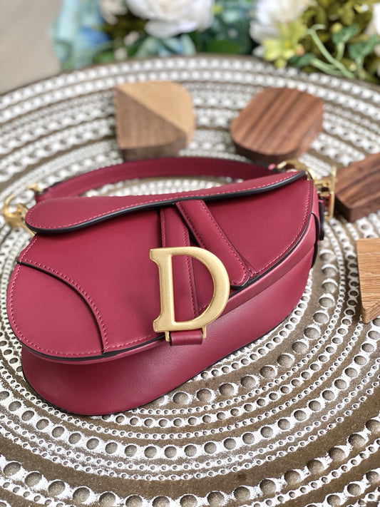 Dior Saddle 馬鞍包-平紋-小號棗紅色-19.5cm