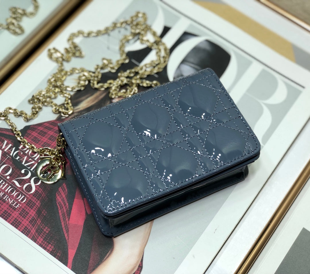 Dior Lady Dior Nano 鏈條卡包／腰包-深藍