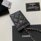 Chanel 證件套-黑色荔枝皮銀扣