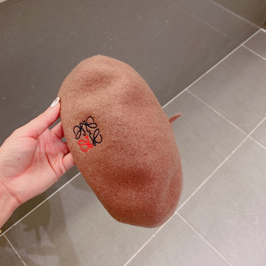 羅L威-羊毛貝雷帽 奶茶色