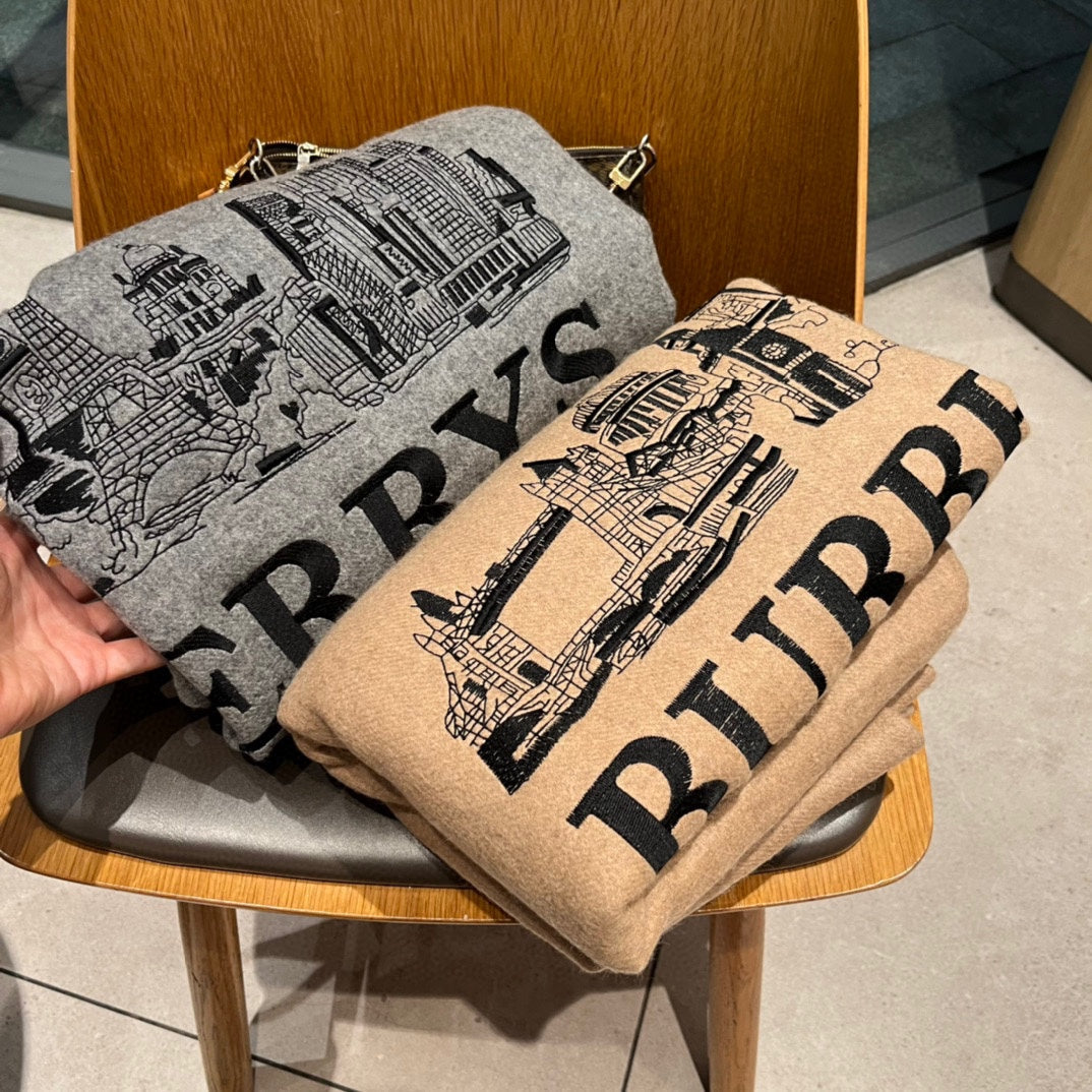 巴B家-巴黎建築字母logo羊絨披肩斗篷 80.5*119.5cm 外層：100%羊絨刺繡：100%聚酯纖維專業乾洗
