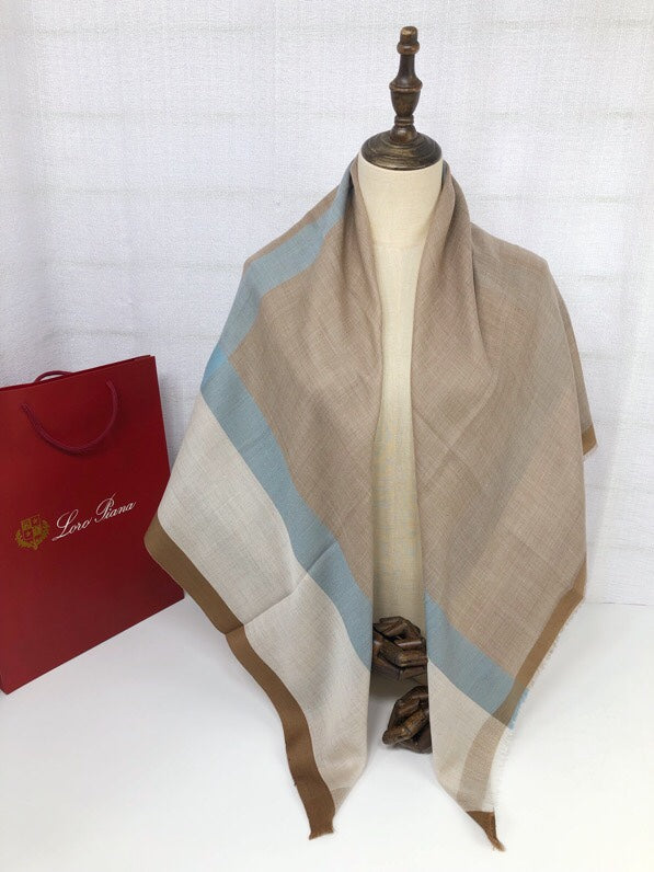 L-Piana-拼接氣質圍巾 110*110cm 100%羊毛 灰色