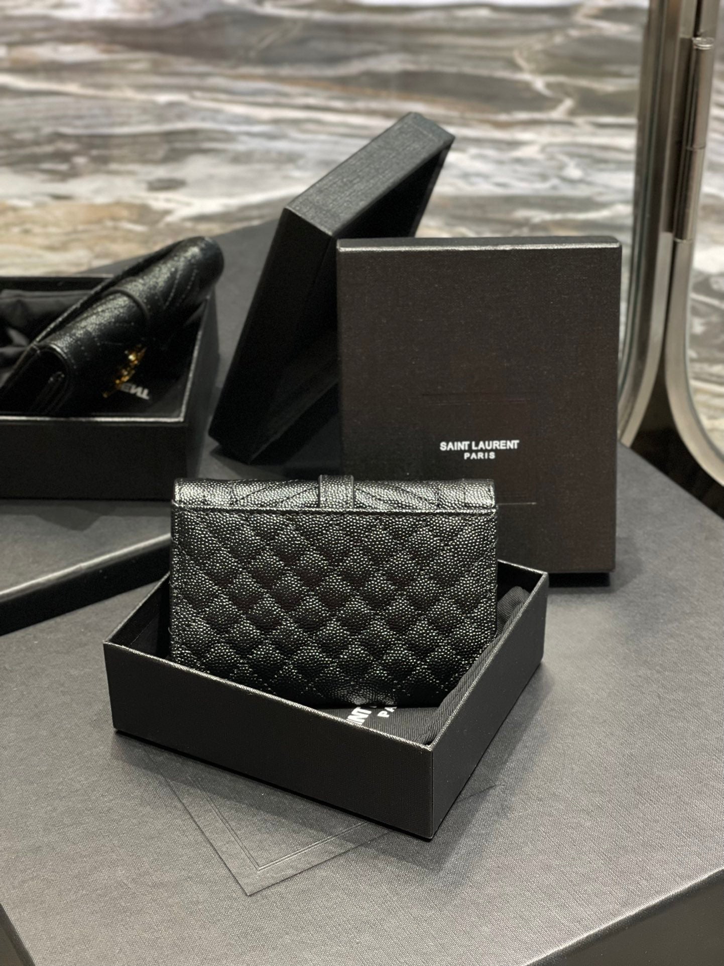 YSL 新品短夾 黑色金扣