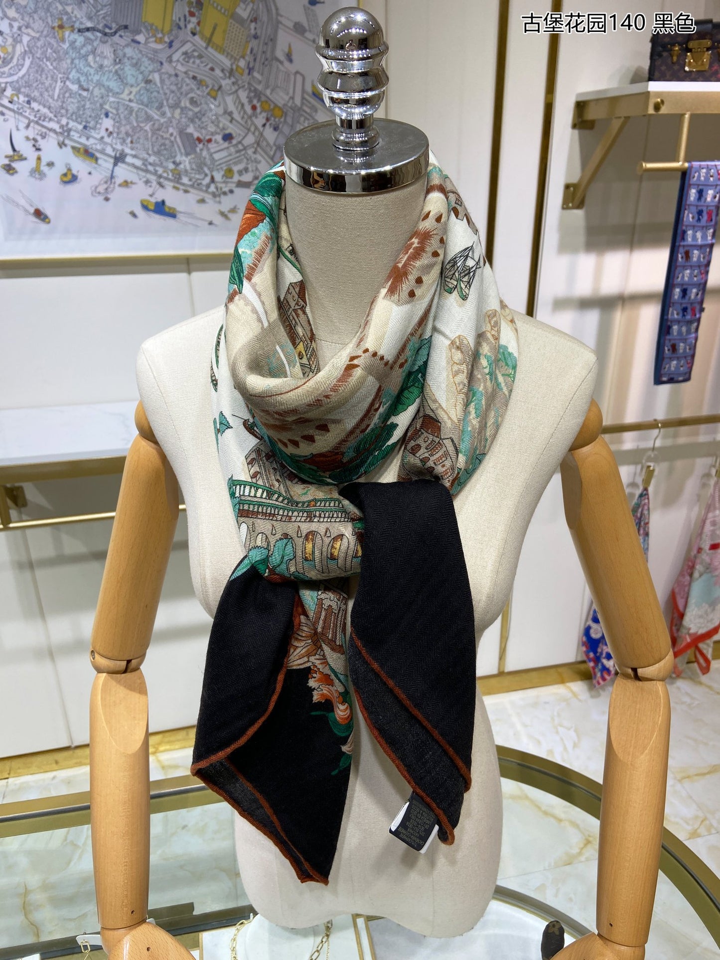 小愛款-古堡花園方形圍巾 140cm140cm 70%羊絨+30%真絲