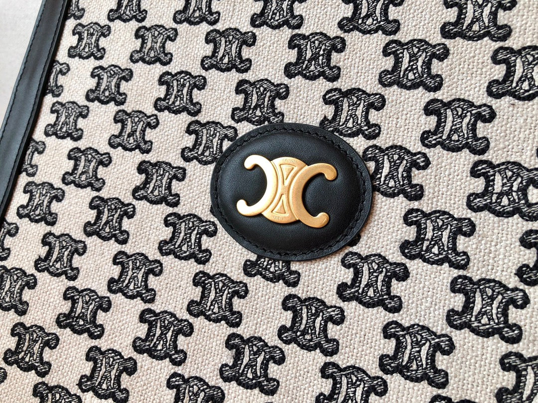 Celine CABAS 小號TRIOMPHE刺繡織物豎款手袋