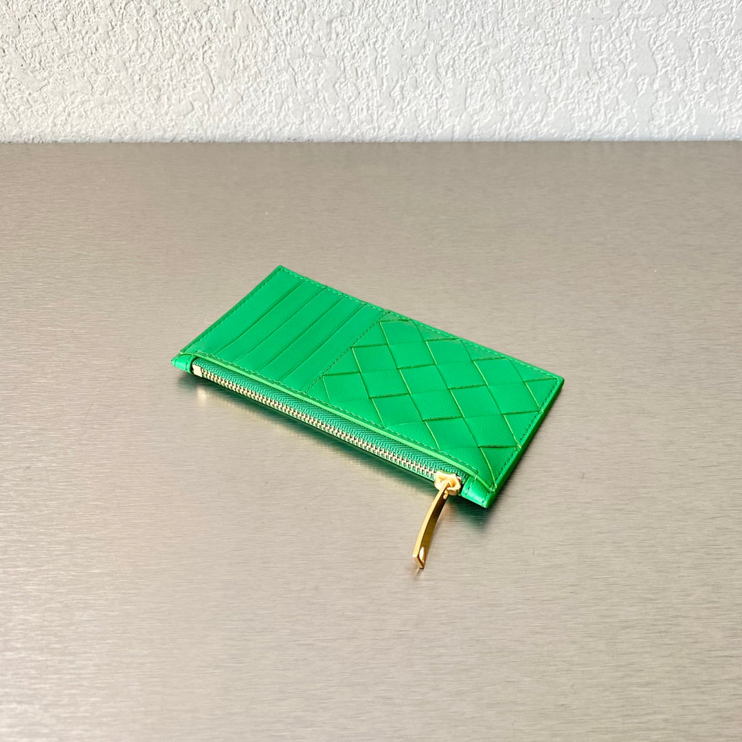 B編織-拉鍊卡包 零錢包 羊皮 14×7.5×0.5cm