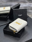 YSL 拉鍊短夾 白色金扣