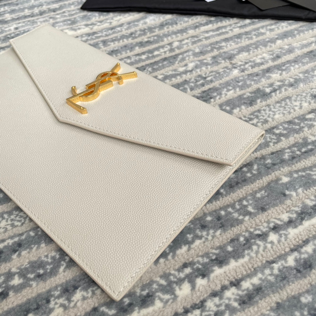 YSL ptown_新品手拿包-白魚子醬皮革金扣