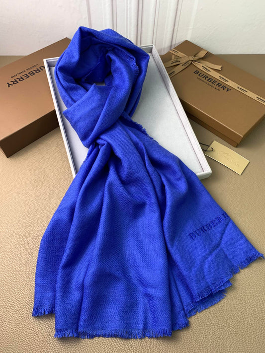 巴B家-素色圍巾 200*85cm 85%羊絨+15%桑蠶絲 藍色