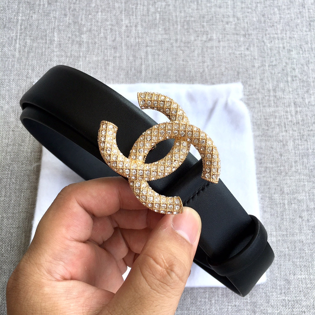小香家-黑色金扣皮帶-3.0cm