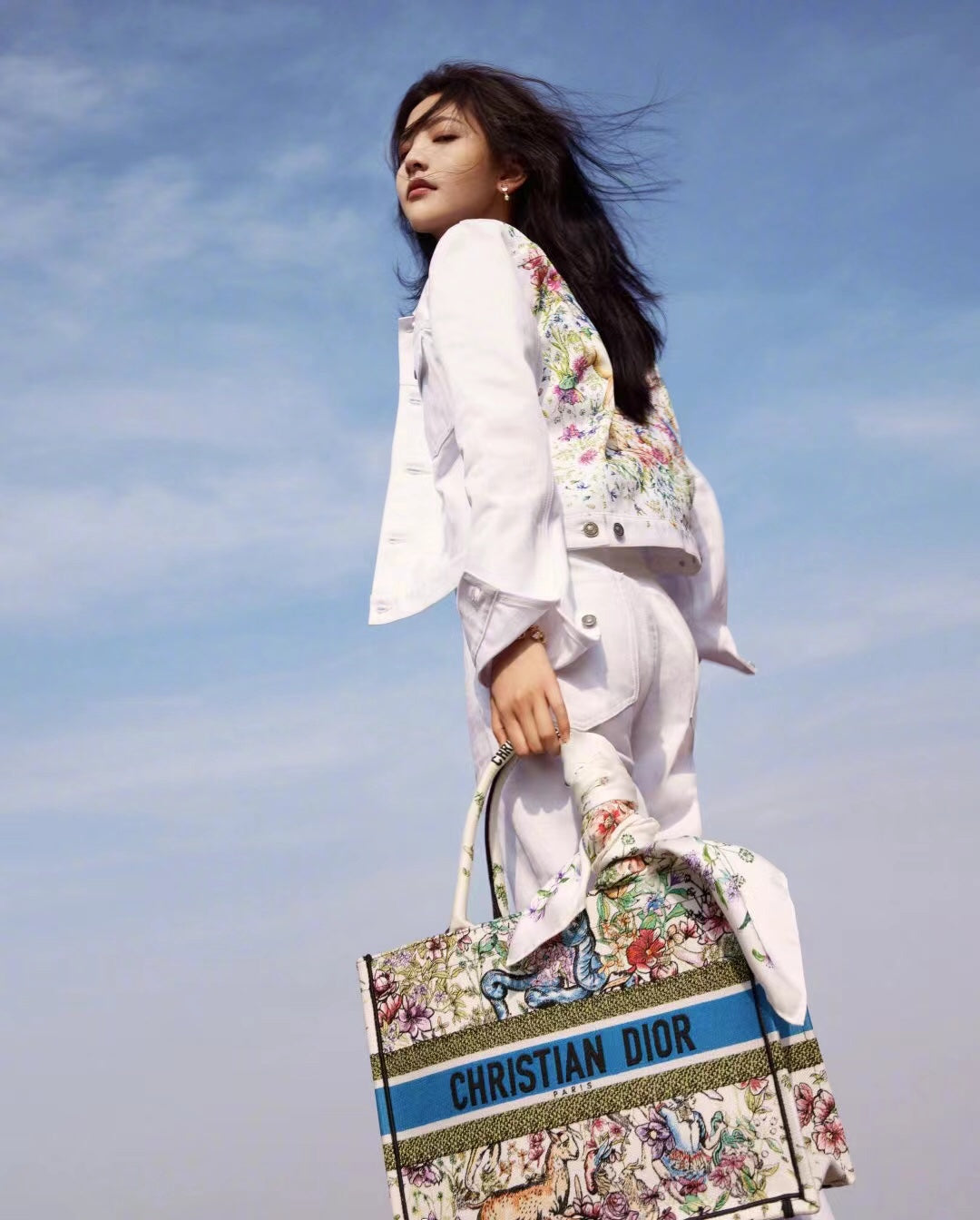 Dior Book Tote-中號36.5cm白花刺繡