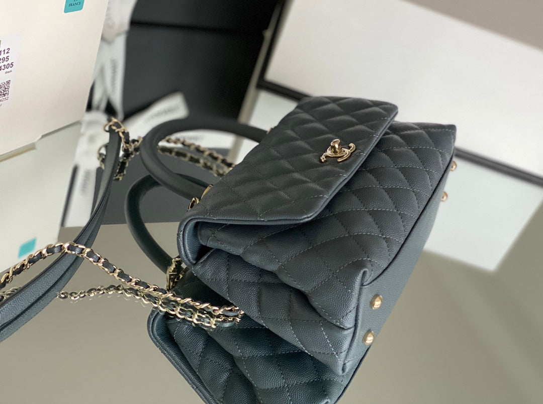 Chanel coco handle 小號-灰色香檳金扣