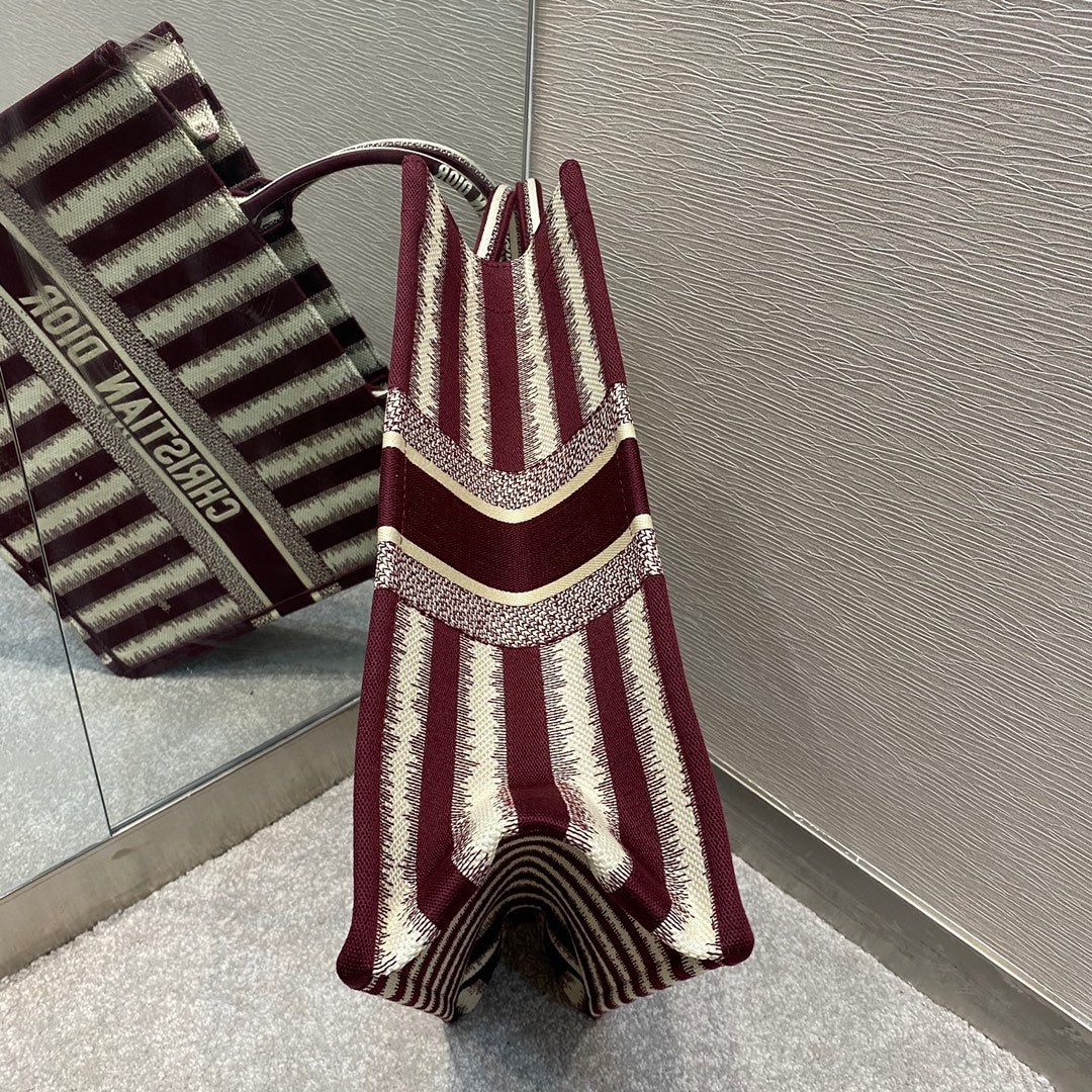 Dior Book Tote-大號41.5cm-酒紅色條紋